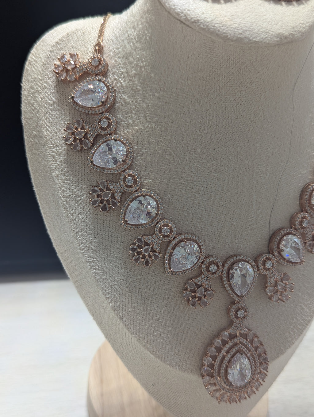 Eugenie - Rose Gold Necklace & Earring Set Exceptional Quality CZ Clear Stones. Rose Gold plating. Opulent Design