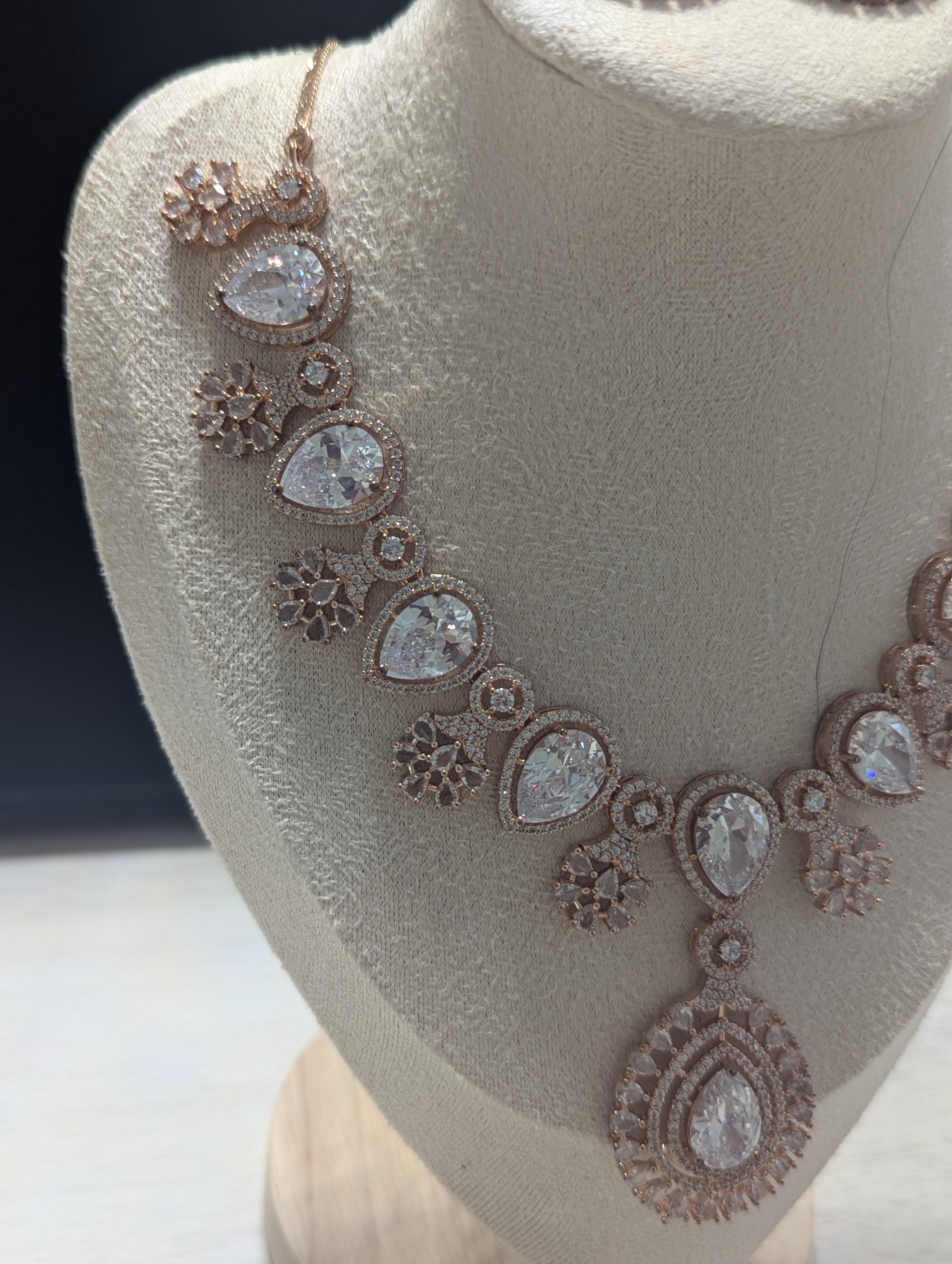 Eugenie - Rose Gold Necklace & Earring Set Exceptional Quality CZ Clear Stones. Rose Gold plating. Opulent Design