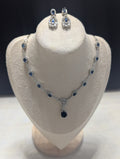 Charlotte Sapphire Exceptional Quality CZ Necklace Earrings Set – White Gold Plating Flower Design