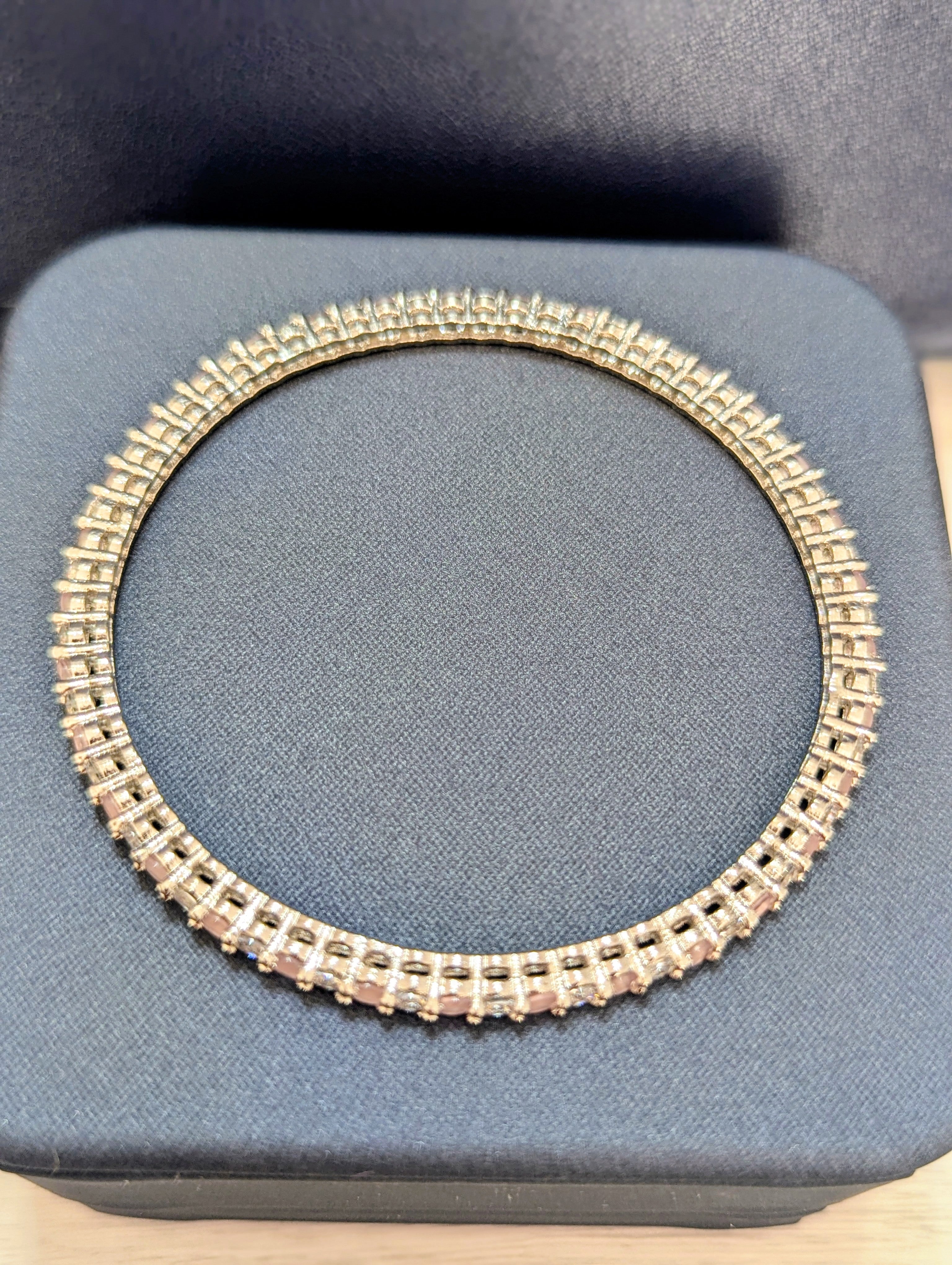 Alexandria Delicate- Pink Topaz Bangle Exceptional Quality CZ Clear Stones. White Gold plating. Opulent Design