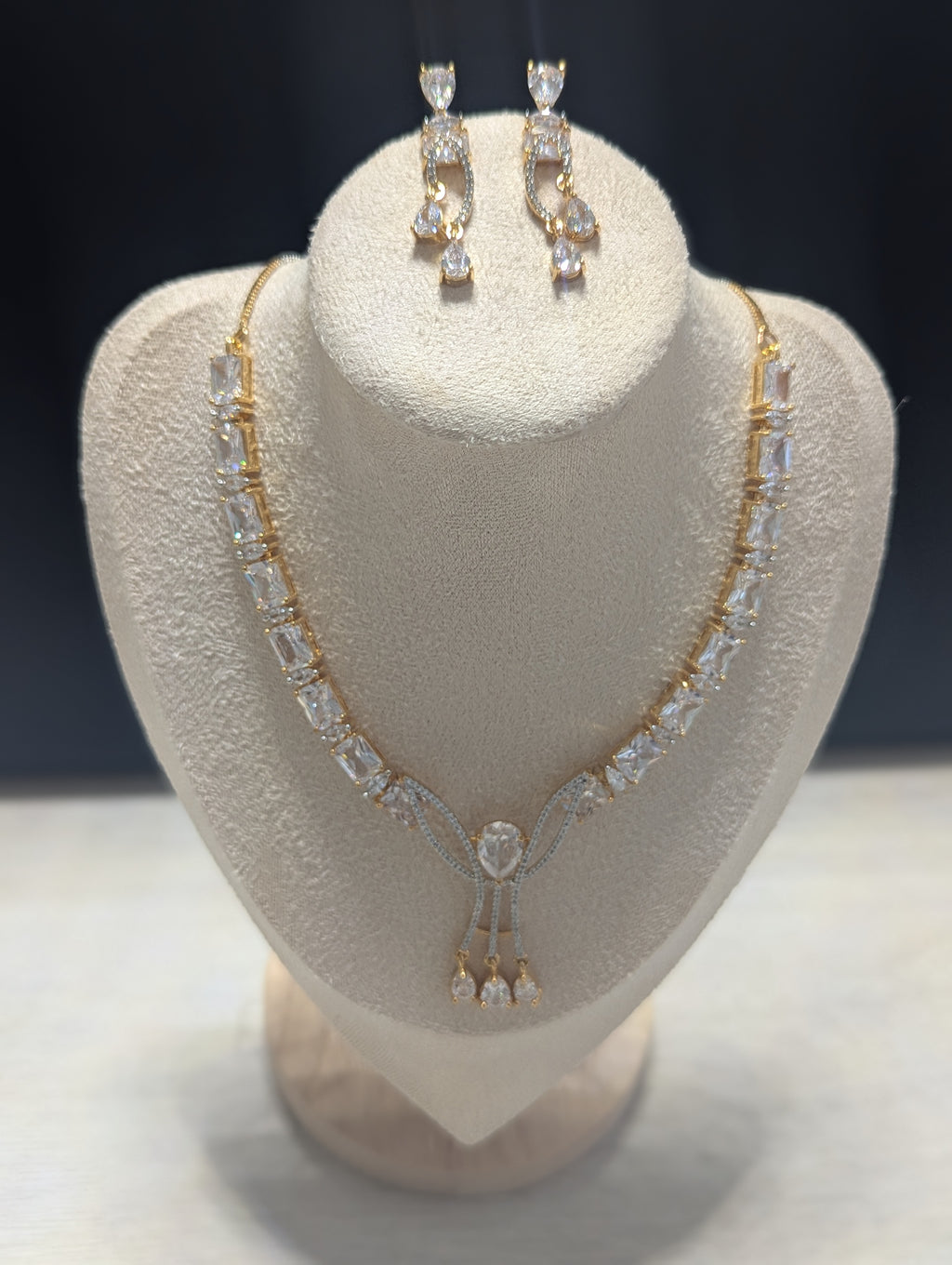 Seraphina - Necklace & Earring Set Exceptional Quality CZ Clear Stones. 22ct Gold plating. Opulent Design