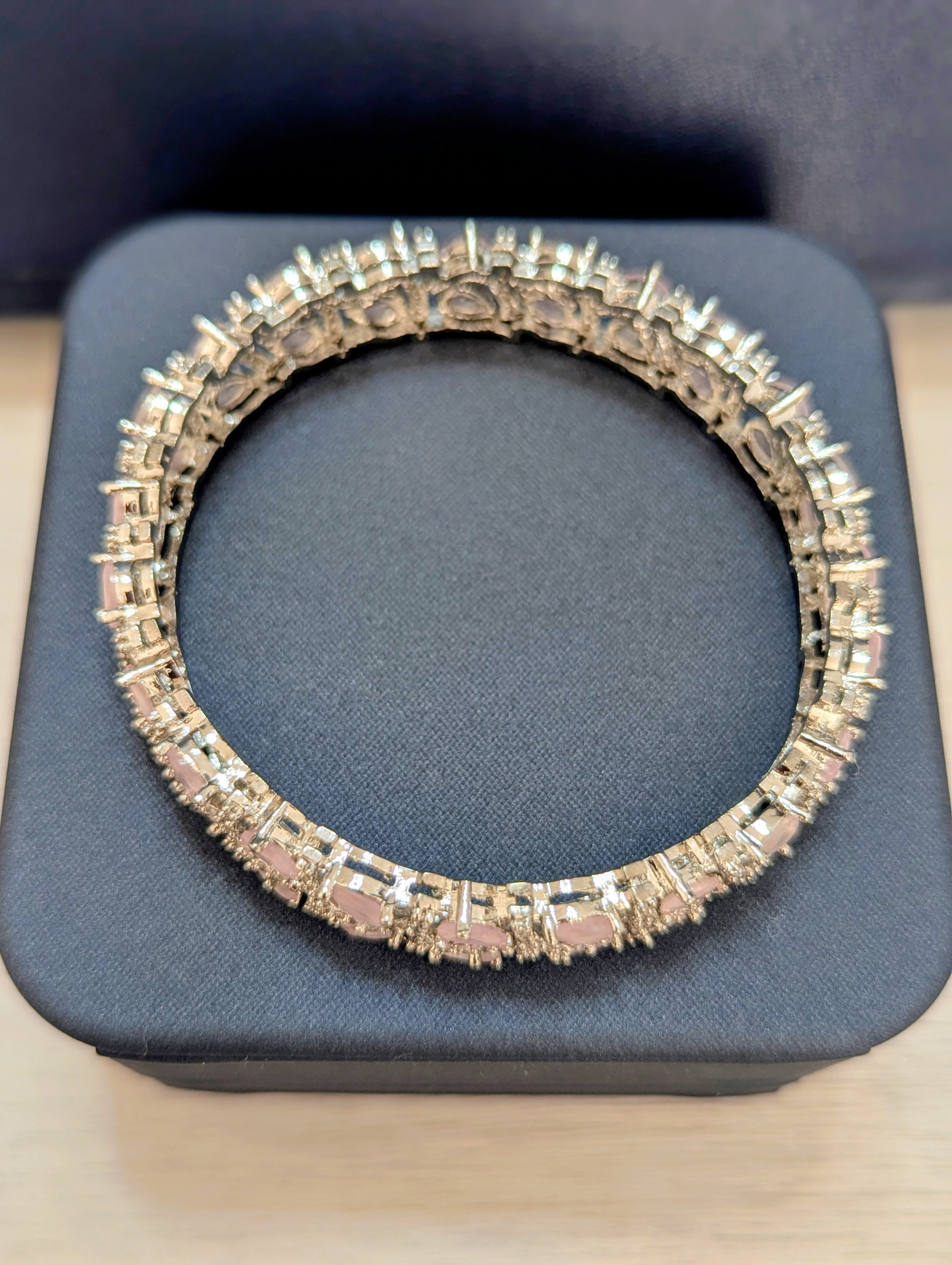 Alexandria Vibrant- Pink Topaz Bangle Exceptional Quality CZ Clear Stones. White Gold plating. Opulent Design