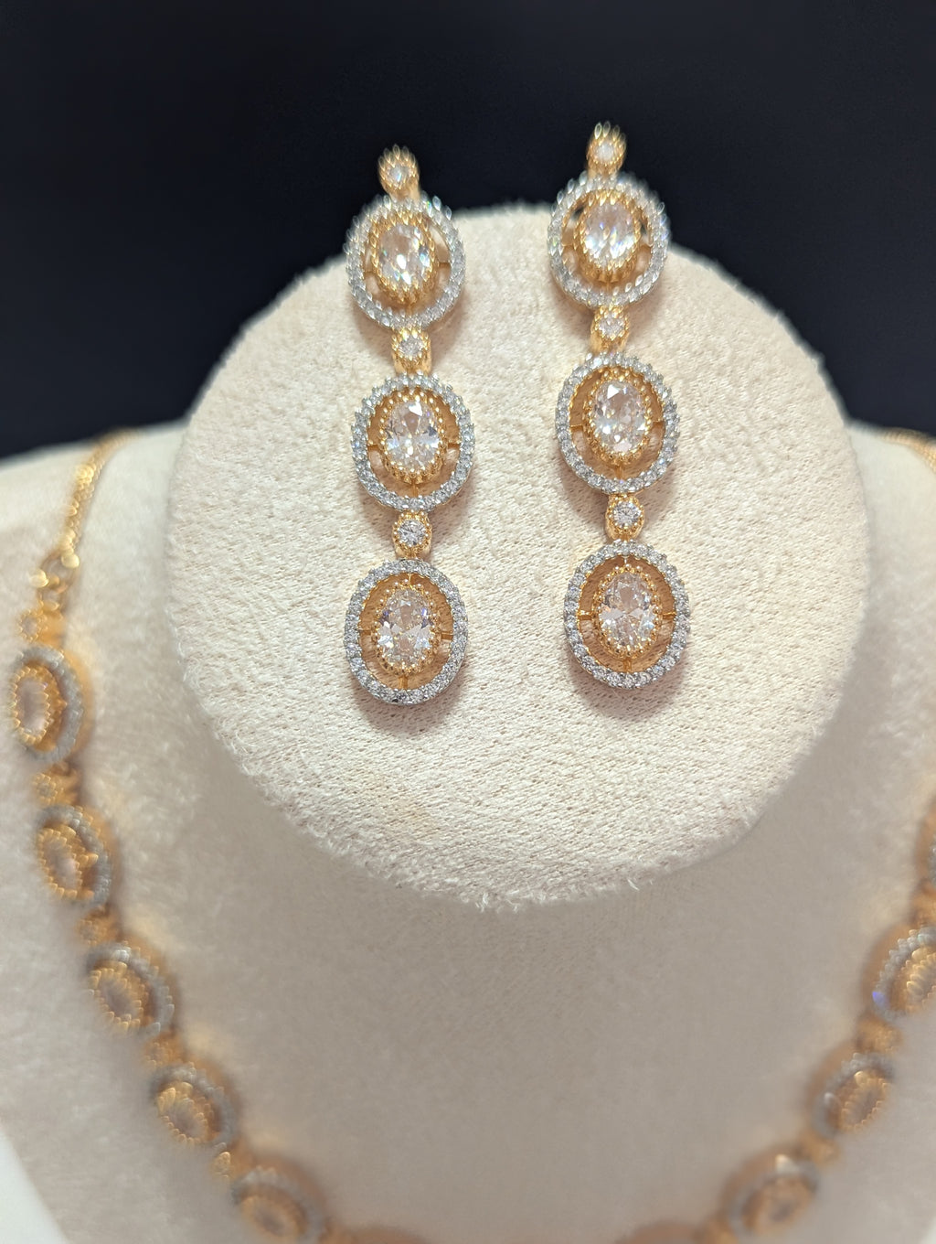 Eleanor 22ct Gold Plated Exceptional Quality CZ Stone Necklace and Earrings Set – Opulent Jewelry
