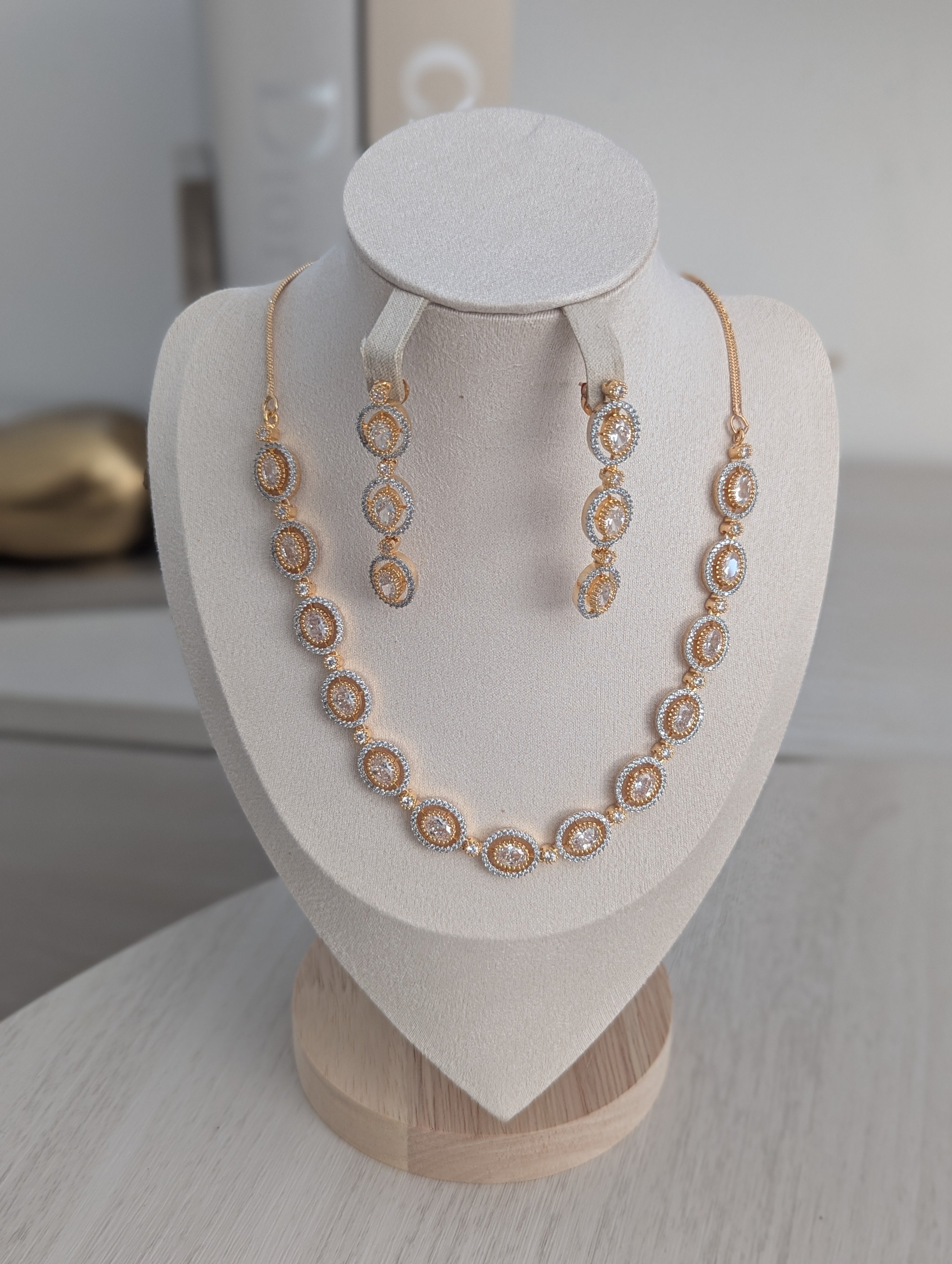 Eleanor 22ct Gold Plated Exceptional Quality CZ Stone Necklace and Earrings Set – Opulent Jewelry