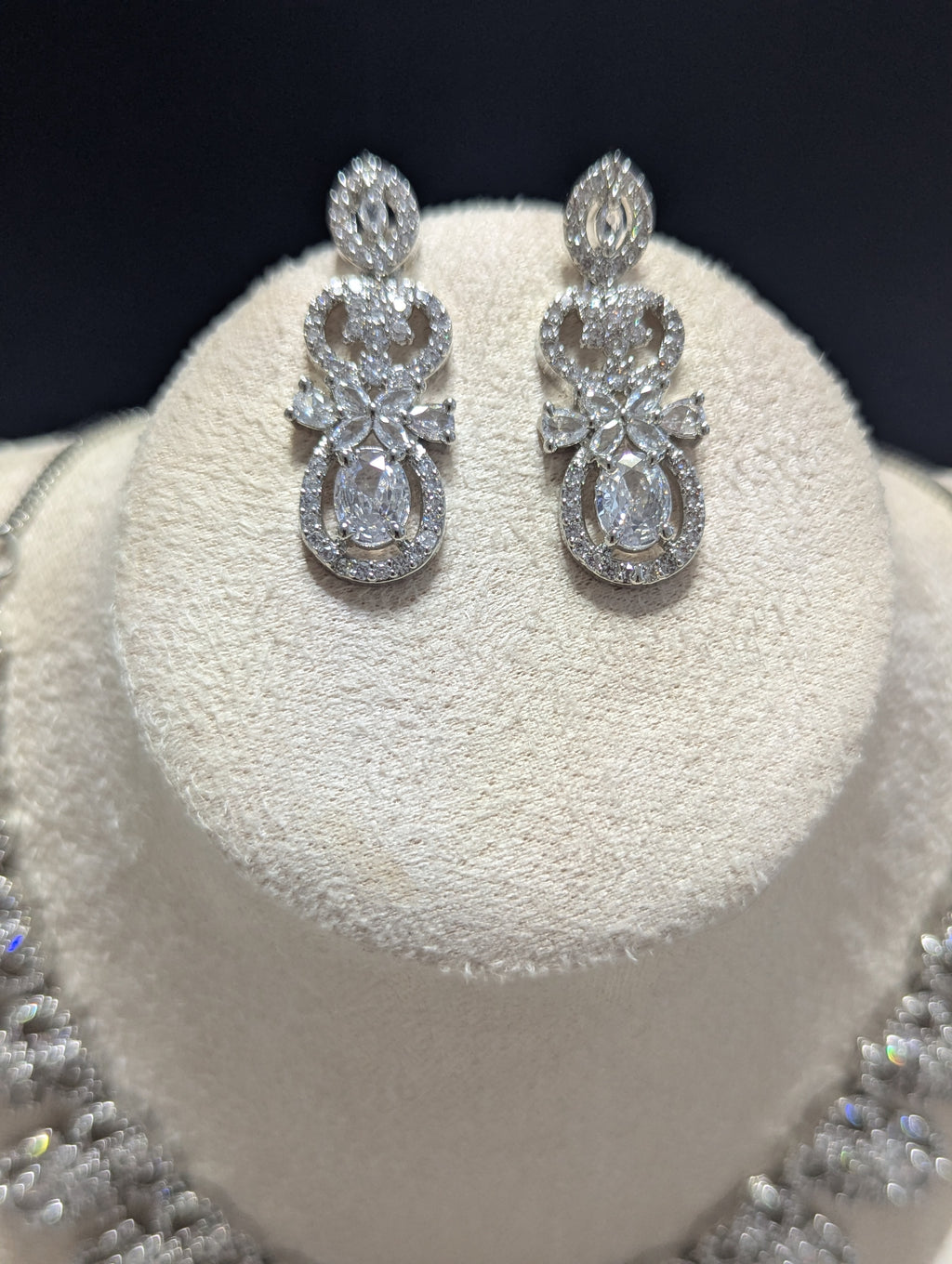 Dulcinea Necklace and Earring Set – Exceptional Quality CZ Clear Stones, White Gold Plating, Bow Design