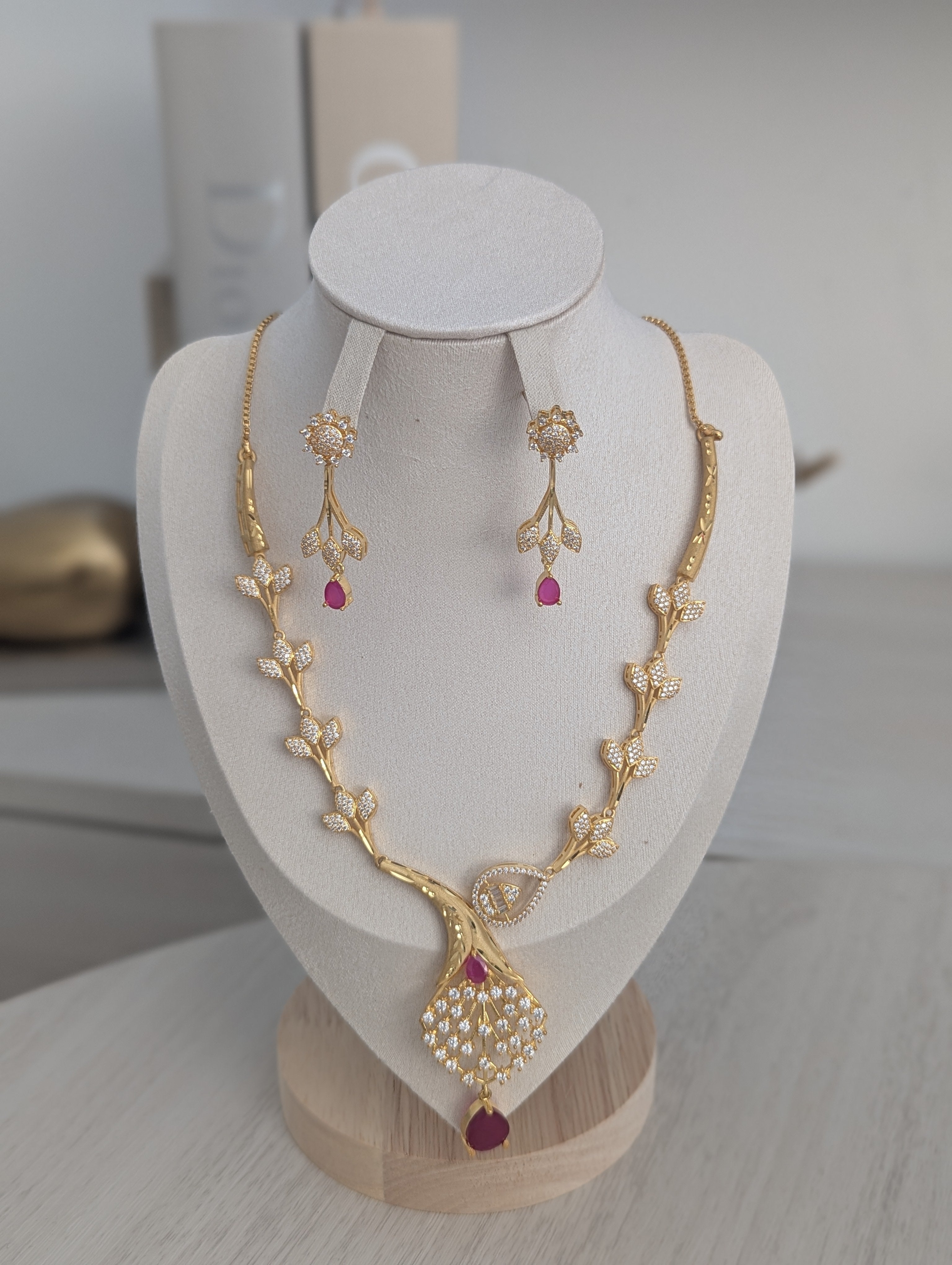 Mariposa - Necklace & Earring Set Exceptional Quality CZ Clear Stones. 22ct Gold plating. Opulent  D