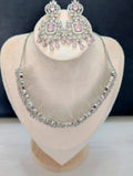 Alexandria - Pink Topaz Necklace & Earring Choker Set Exceptional Quality CZ Clear Stones. White Gold plating. Opulent Design
