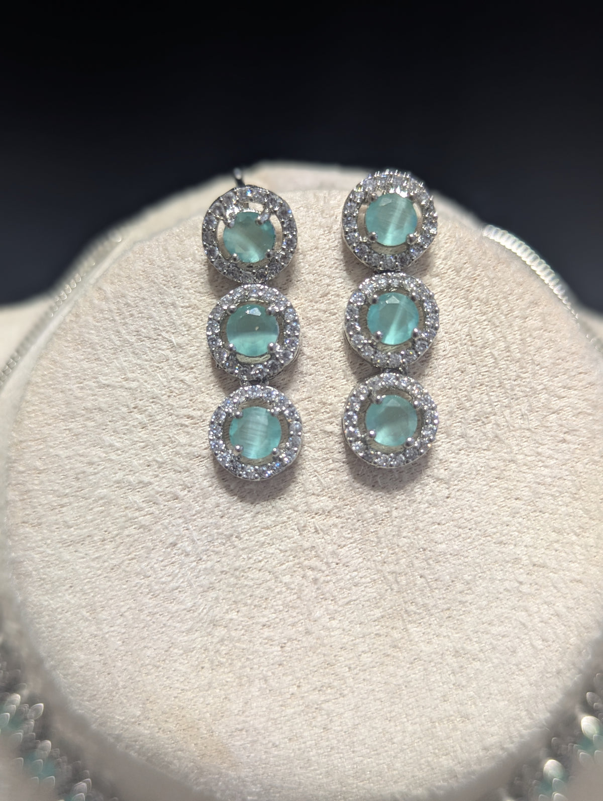 Isabella Mint Green CZ Necklace Earrings Set – Exceptional Quality Opulent Design, Clear Stones