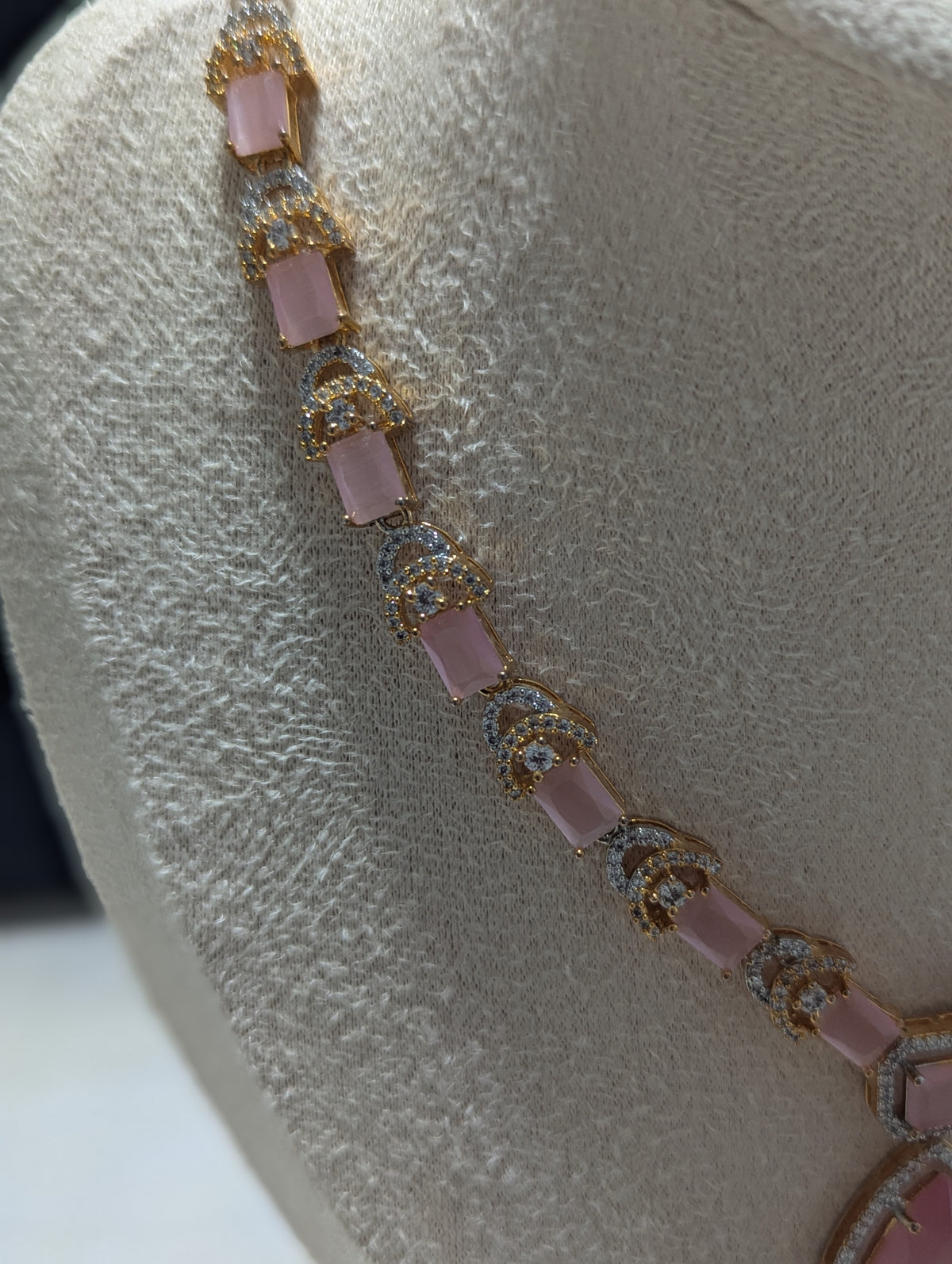 Clarissa 22ct Gold Plated Exceptional Quality Pink CZ Flower Necklace Earrings Set – Opulent Design