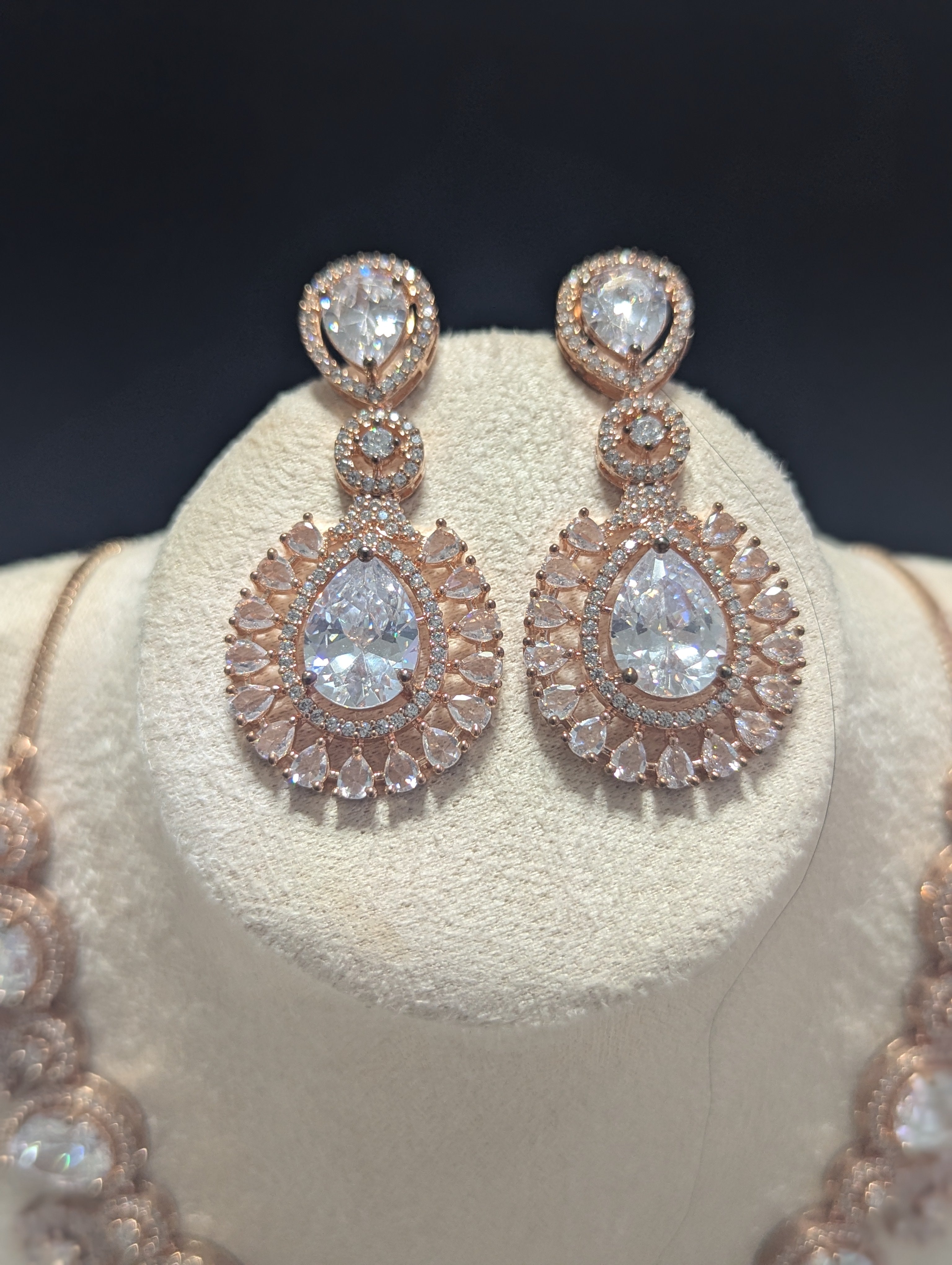 Eugenie - Rose Gold Necklace & Earring Set Exceptional Quality CZ Clear Stones. Rose Gold plating. Opulent Design