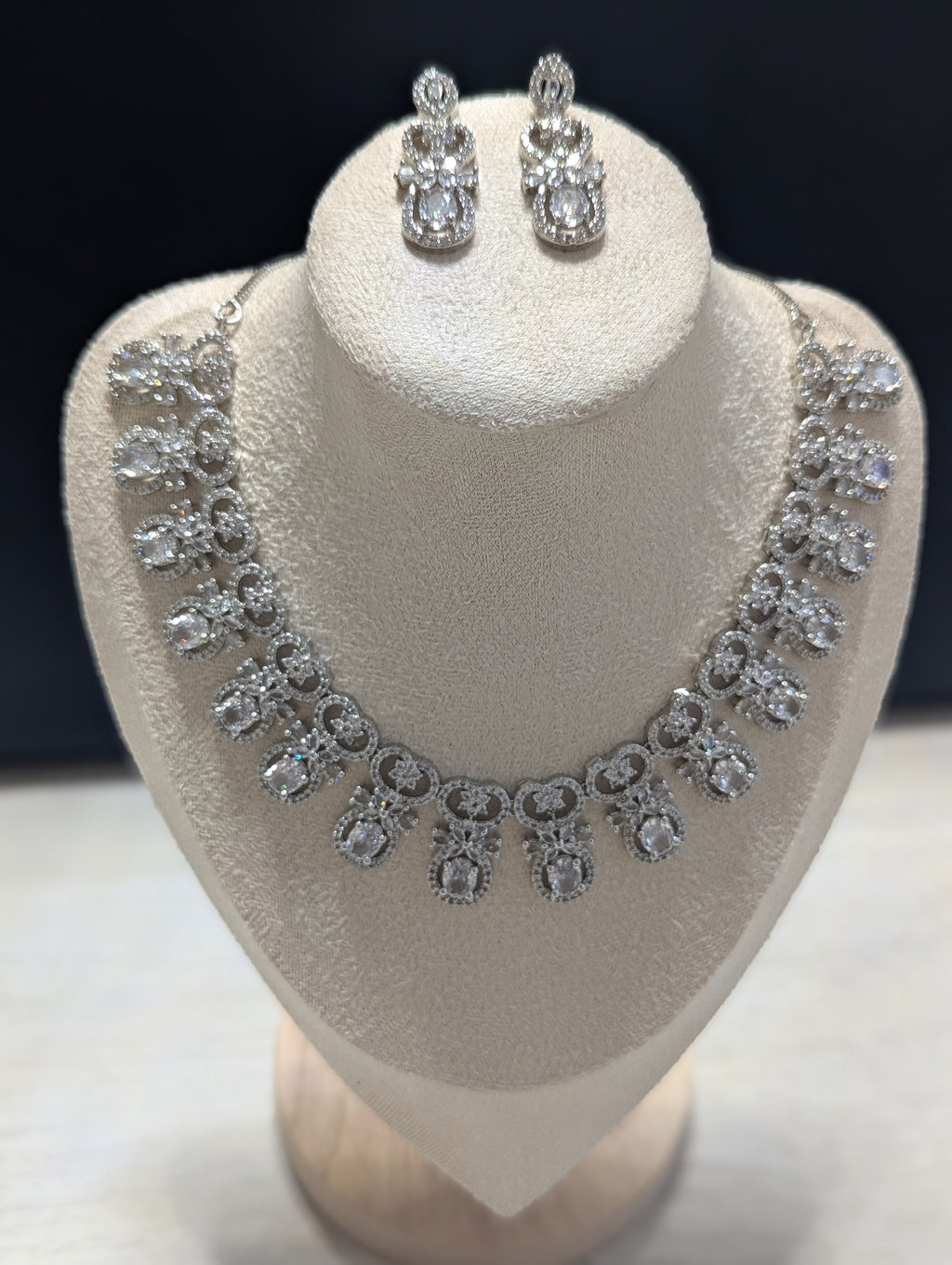 Dulcinea Necklace and Earring Set – Exceptional Quality CZ Clear Stones, White Gold Plating, Bow Design