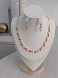 Eloise Pink Topaz CZ Flower Necklace Earrings Set – Exceptional Quality 22ct Gold Plated Jewelry