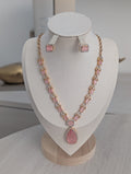 Clarissa 22ct Gold Plated Exceptional Quality Pink CZ Flower Necklace Earrings Set – Opulent Design