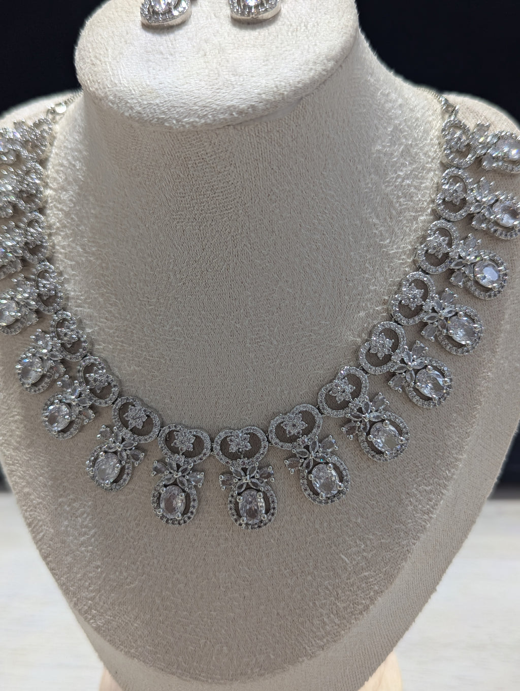 Dulcinea Necklace and Earring Set – Exceptional Quality CZ Clear Stones, White Gold Plating, Bow Design