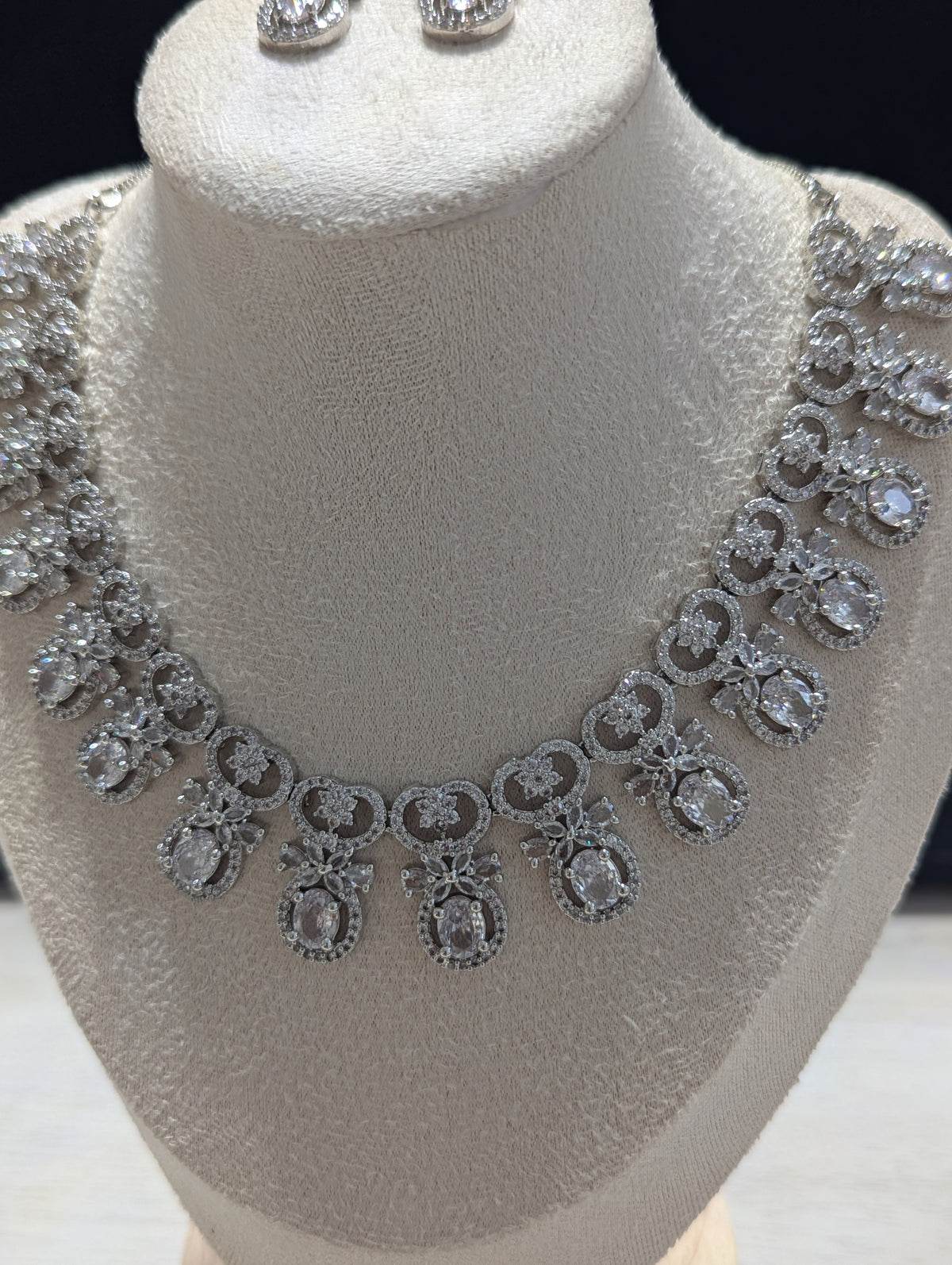 Dulcinea Necklace and Earring Set – Exceptional Quality CZ Clear Stones, White Gold Plating, Bow Design