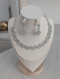 Elara Flower Design Necklace Earrings Set – Exceptional Quality  White Gold Plating, Clear CZ Stones