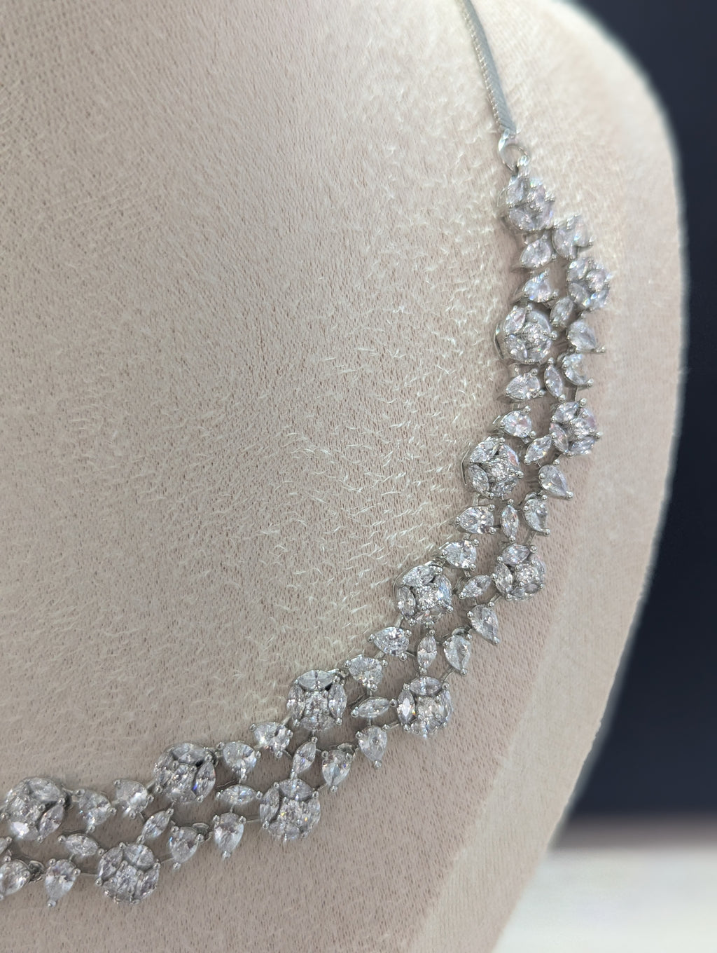 Elara Flower Design Necklace Earrings Set – Exceptional Quality  White Gold Plating, Clear CZ Stones