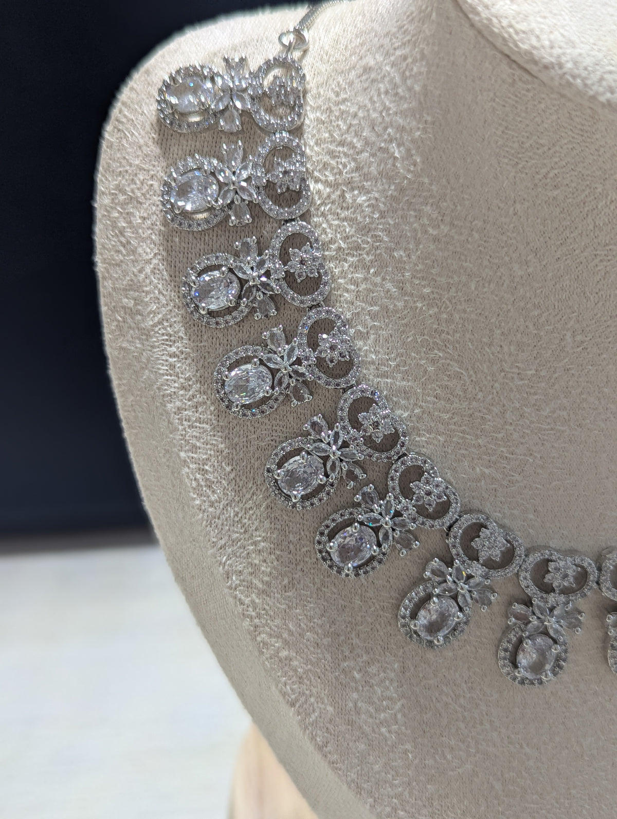 Dulcinea Necklace and Earring Set – Exceptional Quality CZ Clear Stones, White Gold Plating, Bow Design