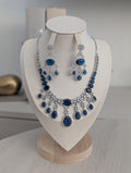 Arabella Necklace Earring Set – Exceptional Quality Blue CZ Sapphires, Clear Stones, White Gold Plating